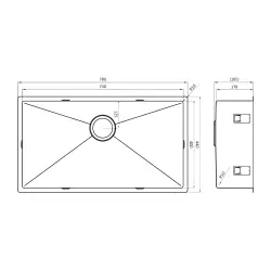 Lorreine 74R chiuvetă mare de lux din oțel inoxidabil 74x40 cm montaj la nivel deasupra și sub blat 1150178229