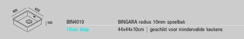 ABK Bingara chiuvetă din oțel inoxidabil pentru persoane cu dizabilități 10cm adâncime 40x40cm montaj la nivel sub blat și la suprafață BIN4010FVI