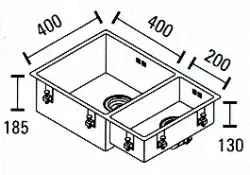ABK Bingara chiuvetă mare de o cuvă și jumătate 1,5 din oțel inoxidabil 40x40+20x40 cm montaj la nivel sub blat și deasupra BIN4020FVI