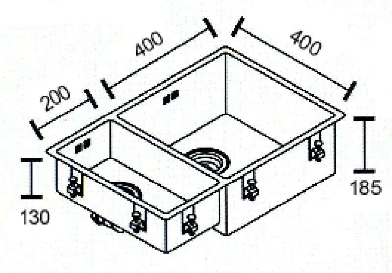 ABK Bingara chiuvetă mare de o cuvă și jumatate 1,5 din oțel inoxidabil 20x40+40x40 cm montaj la nivel sub blat și la suprafață BIN2040FVI