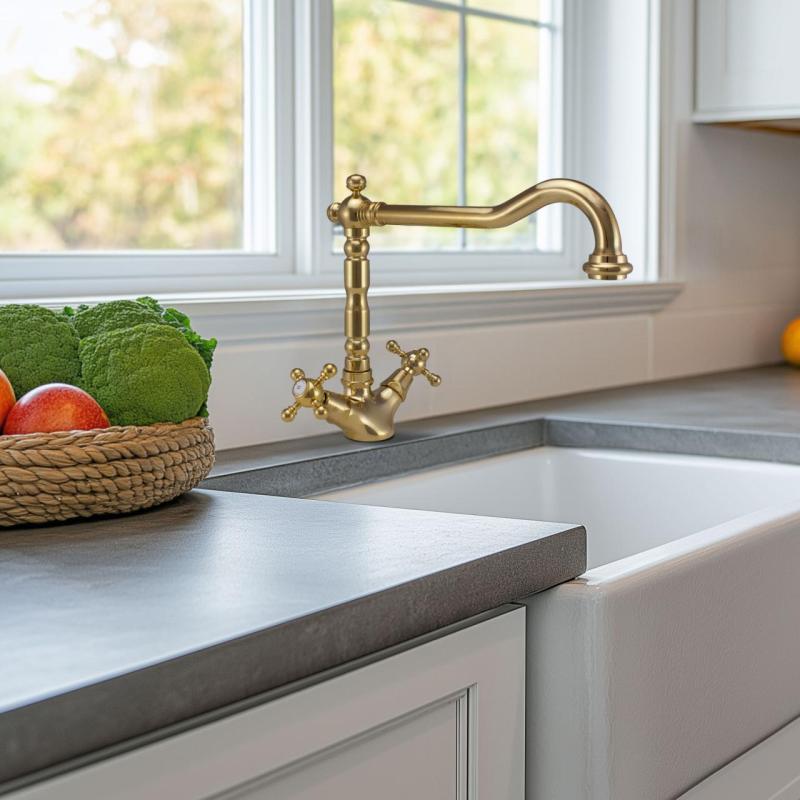 PB Robinet de bucătărie clasic nostalgică cu finisaj auriu V1910 cu gură de scurgere pivotantă 1150424170.