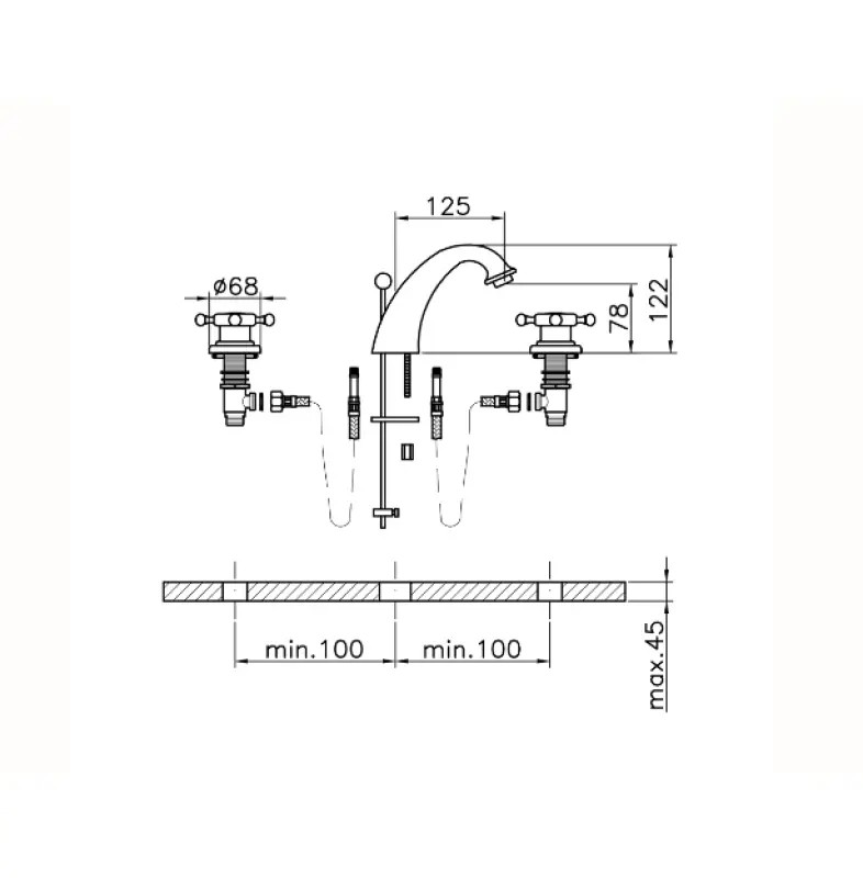 Robinetele pentru chiuveta cu trei găuri Huber Victorian, bronz, VT00101027.