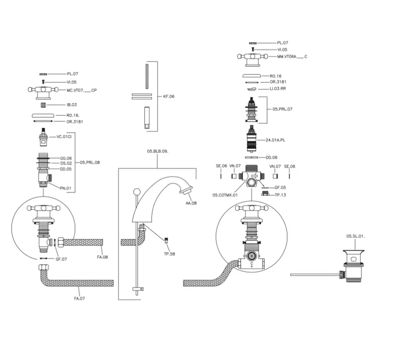 Robineta termostatică pentru chiuvetă cu 3 găuri Huber Victorian, aurie VTT710102G.