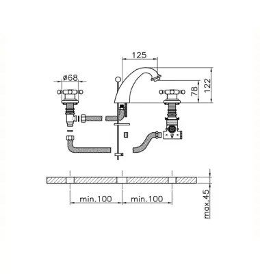Huber Victorian 3 orificii robinet de baie termostatic din oțel inoxidabil VTT710102A