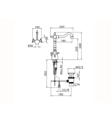 Robinetterie de lavabo thermostatique Huber Victorian en acier inoxydable VTT520102A.