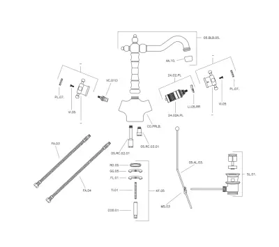 Robinetterie de lavabo thermostatique Huber Victorian en acier inoxydable VTT520102A.