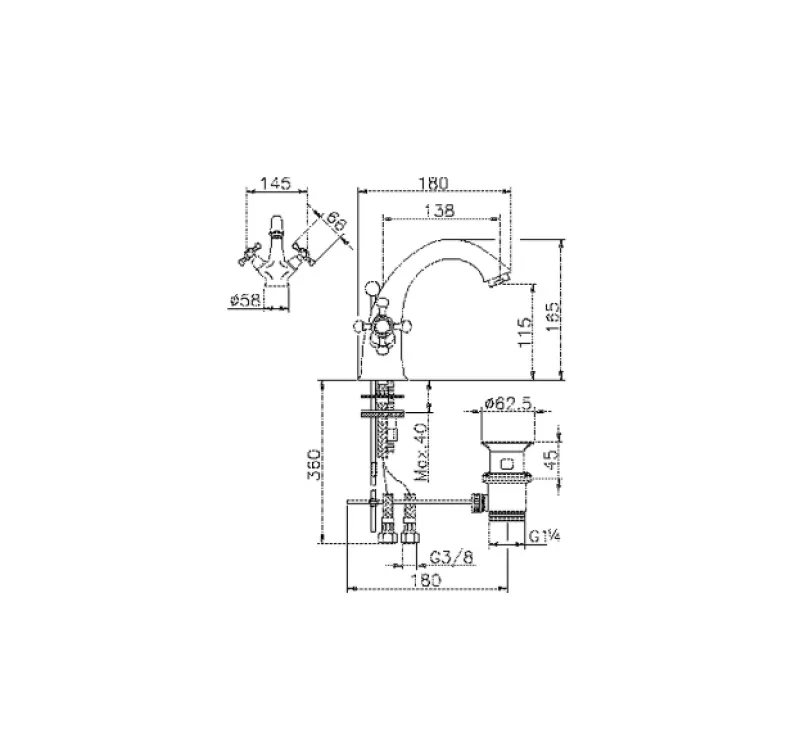 Robineta de amestec pentru chiuvetă Huber Victorian, bronz VT00051027