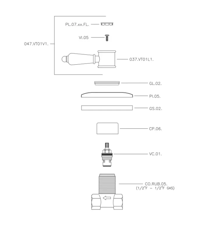 Robinetul de oprire încorporat Huber Victorian din oțel inoxidabil VT0003102A
