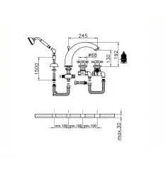 Huber Victorian Robinet termostatic pentru cadă cu 4 orificii, inclusiv set de duș, oțel inoxidabil VTT760102A.