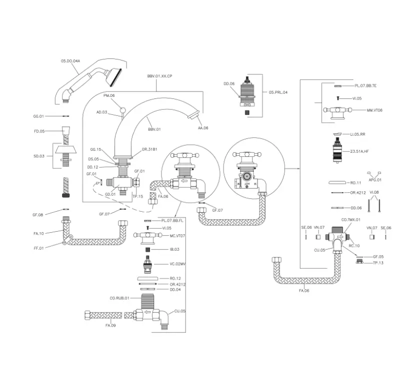 Robinet termostat cu 4 orificii Huber Victorian pentru cadă cu set de duș, aur VTT760102G.