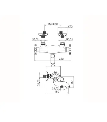 Baterie termostatică pentru cadă Huber Victorian din oțel inoxidabil VTT270102A