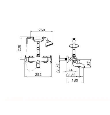 Robineta de baie termostatică Huber Victorian cu set de duș, aurie VTT330102G
