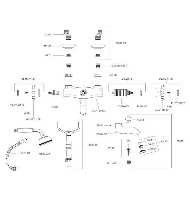 Robineta de baie termostatică Huber Victorian cu set de duș, aurie VTT330102G