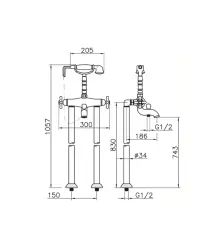 Robineta de baie pentru cada Huber Croisette pe stâlp, bronz CST3901027