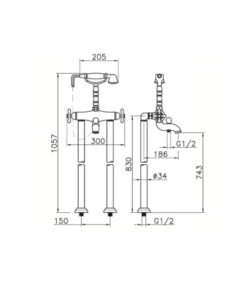Robineta de baie pentru cada Huber Croisette pe stâlp, bronz CST3901027