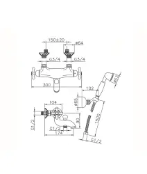 Huber Croisette Baterie termostatică de baie cu set de duș manual Bronz CSD2701027