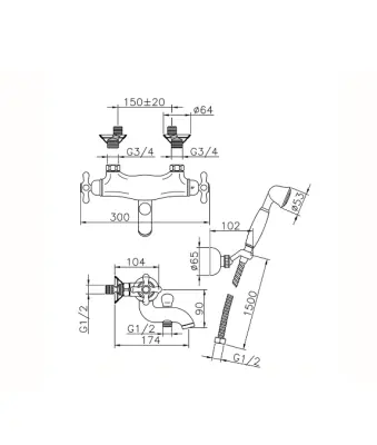 Huber Croisette Baterie termostatică de baie cu set de duș manual Bronz CSD2701027