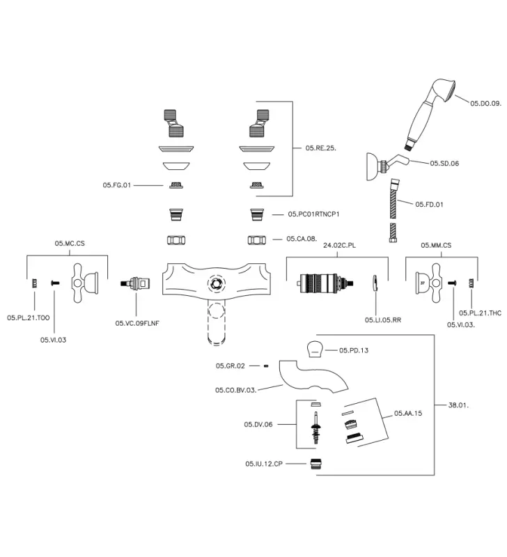 Huber Croisette Baterie termostatică de baie cu set de duș manual Bronz CSD2701027