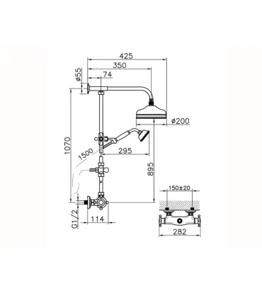 Setul de duș termostatic Huber Victorian RVS 390.VT21H.AC
