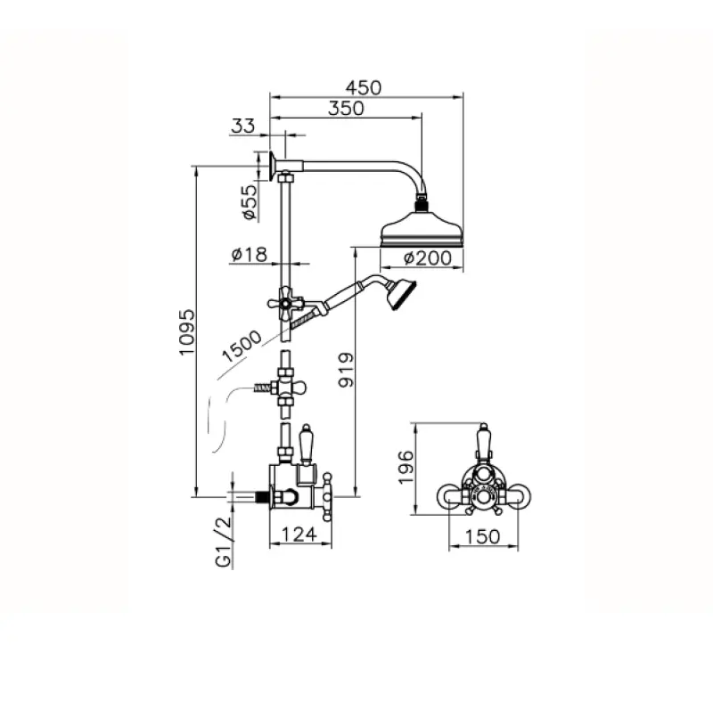 Setul de duș termostatic Huber Victorian, 20cm, bronz 590.VT21H.BA