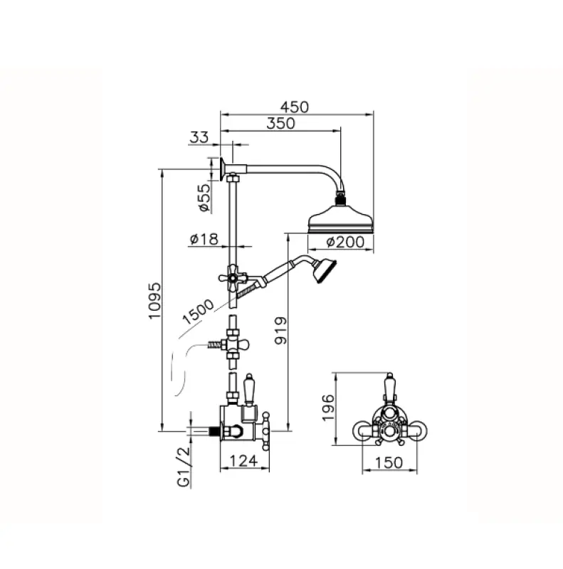 Setul de duș termostatic Huber Victorian, 20 cm, din oțel inoxidabil, cod 590.VT21H.AC