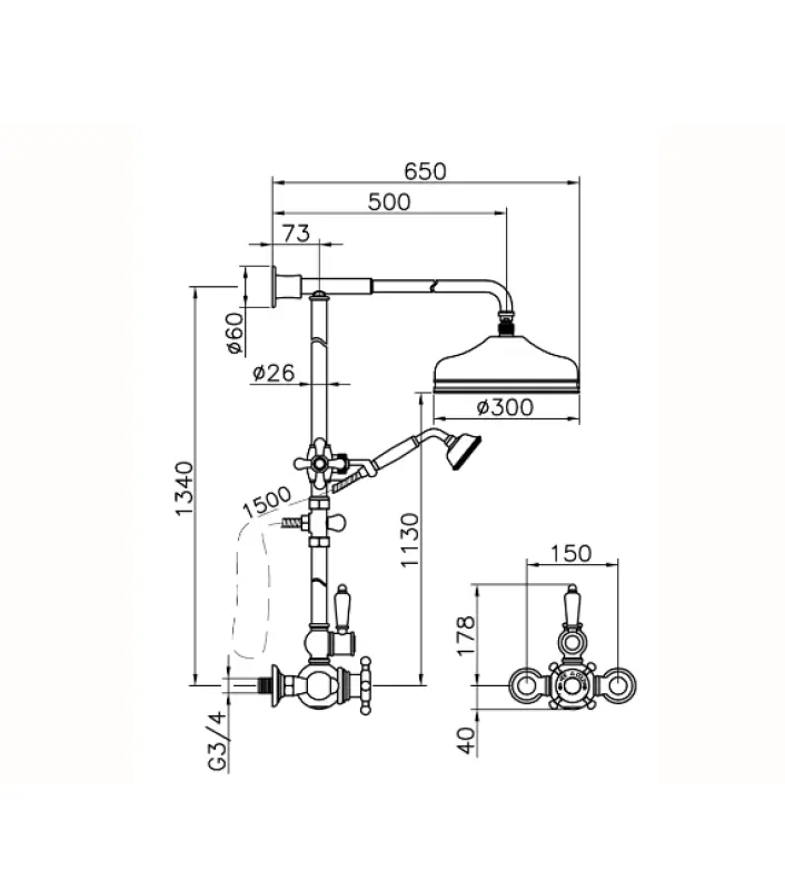 Setul de duș termostatic Huber Victorian, aur 590.VN31H.AG.