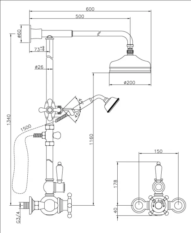 Setul de duș termostatic Huber Victorian 20 cm, de culoare bronz, 590.VN21H.BA