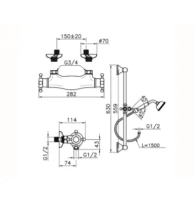 Robineta termostat Huber Victorian pentru duș cu set de bară de glisare Crom VTS0101021