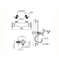 Robinetul de duș termostatic Huber Victorian cu set de glisare din oțel inoxidabil VTS010102A.