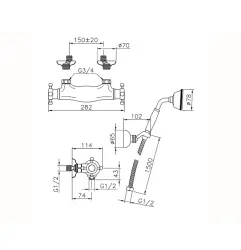 Robineta termostatică de duș Huber Victorian cu duș manual Crom VTD0101021.