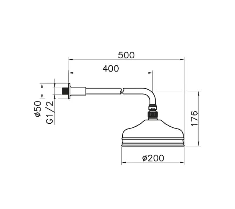 Duș nostalgic de ploaie Huber 20cm din oțel inoxidabil cu braț de perete 611.02H.AC.