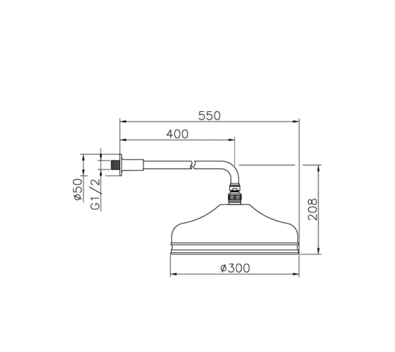 Huber Nostalgic duș mare clasic de 30cm din oțel inoxidabil cu braț de perete 612.03H.AC