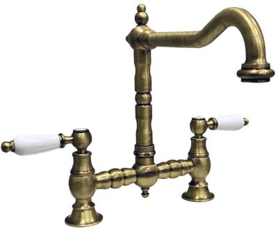 PB Robinet de bucătărie nostalgic pod duză unghiulară din bronz cu manete albe PBN.BRO.H.WH