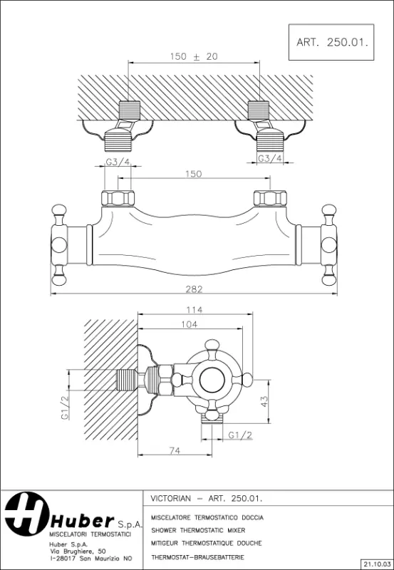 Robinetterie de douche thermostatique Huber Victorian avec douchette à main, couleur or, 1154957652.