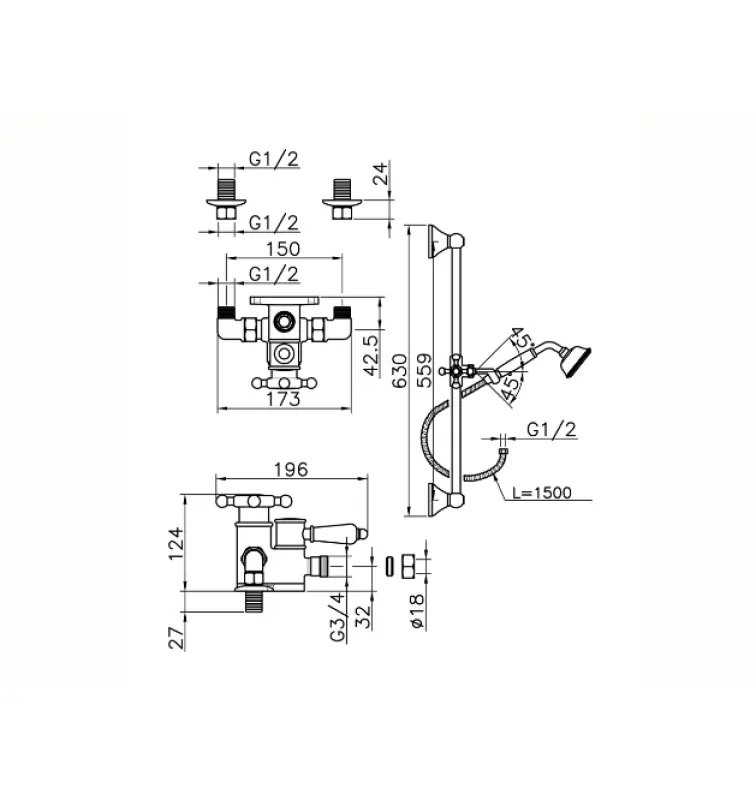 Setul de duș termostatic Huber Victorian cu finisaj aur 190R.VT01H.AG