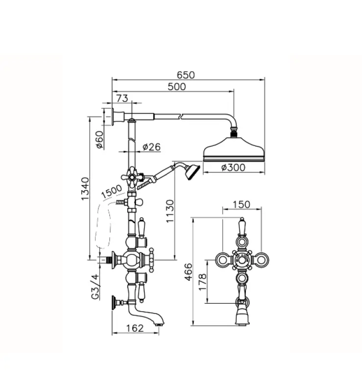 Setul de dus/baie termostatic Huber Victorian, culoare aurie, 592.VN31H.AG
