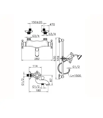 Robinet termostatic pentru cadă Huber Victorian cu set de duș, culoare aurie VTS270102G.