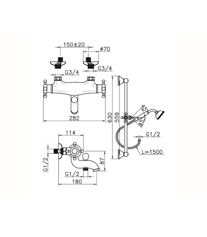 Robinetul de baie termostatic Huber Victorian cu set de duș Bronz VTS2701027