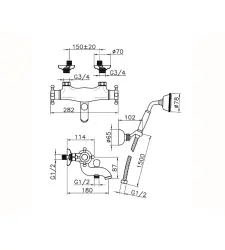 Robinetterie de bain thermostatique Huber Victorian avec ensemble de douche en acier inoxydable VTD270102A.