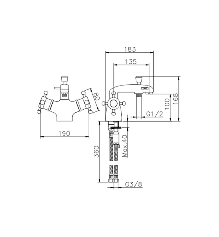 Robinetterie de baignoire thermostatique Huber Victorian pour montage sur le bord de la baignoire, couleur or VTT620102G.