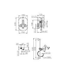 Setul de duș Huber Victorian termostatic incorporat, aur 910.VT01H.AG