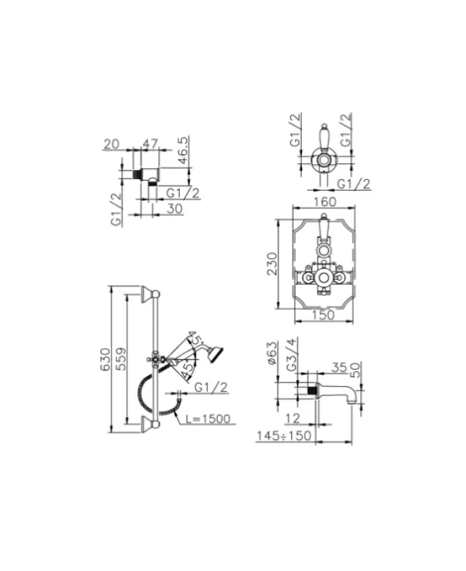 Huber Victorian Setul termostatic pentru baie și duș incorporat, finisaj crom 914.VT01H.CR.