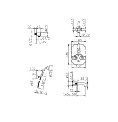 Setul de duș-baie încastrat termostatic Huber Victorian din oțel inoxidabil 915.VT01H.AC