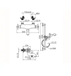 Huber Croisette Robinet de baignoire avec thermostat Chrome CSS2701021