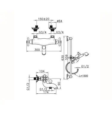 Huber Croisette Robinet de baignoire avec thermostat Chrome CSS2701021