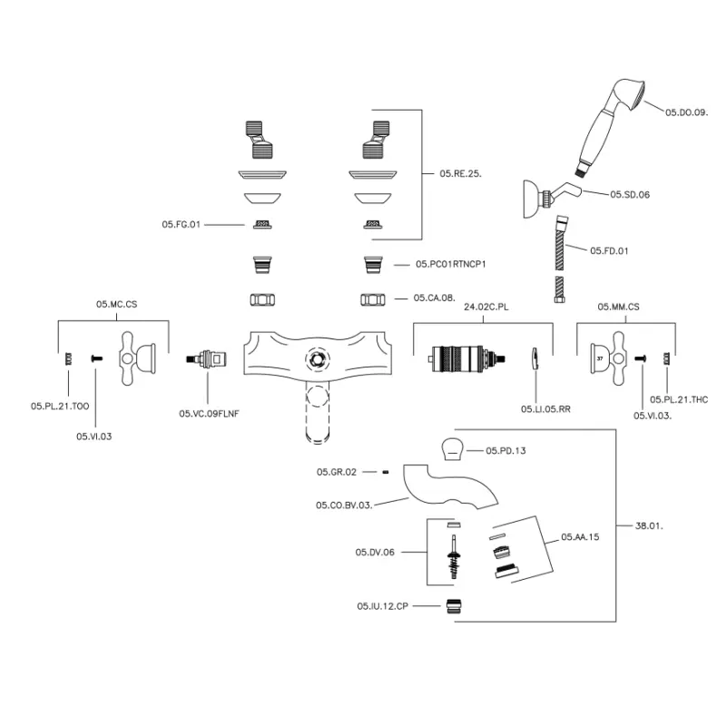 Robinetul termostatic de baie Huber Croisette cu set de dus manual Auriu CSD270102G