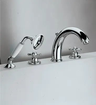Robinet de margine pentru cada cu 4 orificii Huber Croisette, termostatic, aur CST760102G.