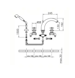 Robinetul de baie Huber Croisette cu 4 găuri, crom/auriu CS0002607G.