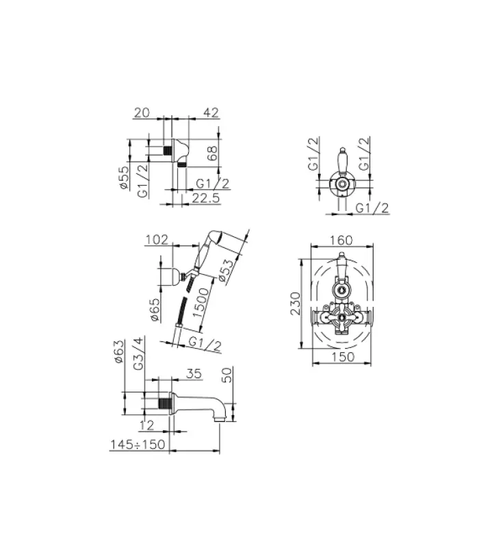 Setul de montare încastrat Huber Croisette pentru robinetul de baie în aur 915.CS01H.AG.