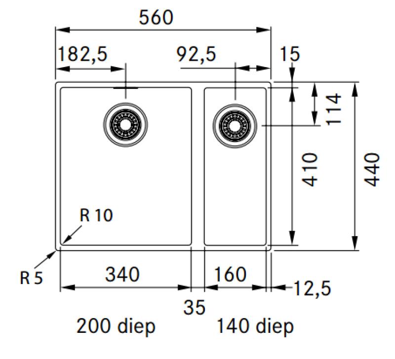 Franke Sirius 2 S2D 160 unu și jumătate 1,5 chiuvetă neagră din plastic 53,5x41cm submontare 125.0252.215